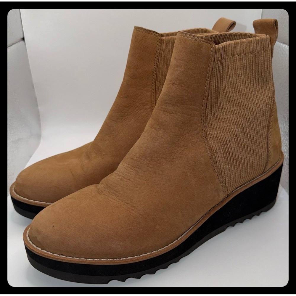 Eileen Fisher Chelsea Boots Womens 7.5 Tan Leather Wedge Ankle Bootie